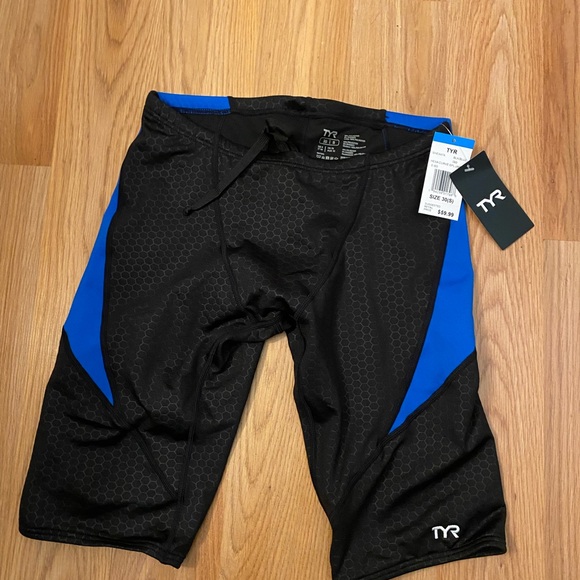 TYR Hexa Curve Splice Jammer Swimmer Blue Black Size 30 NWT - Picture 2 of 4